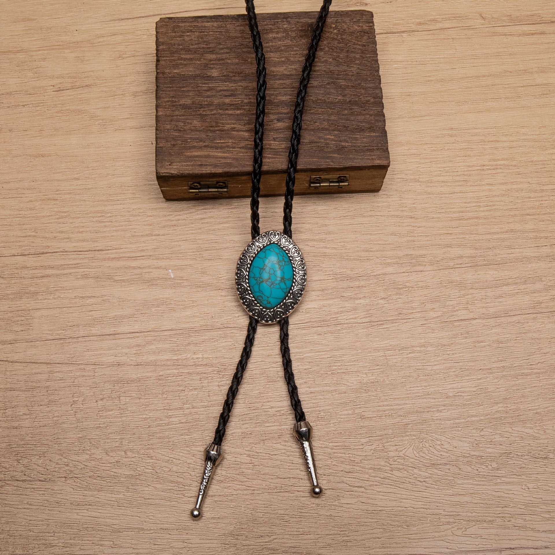 Wholesale Bohemia Blue Pine Stone  Bolo Tie Necklace